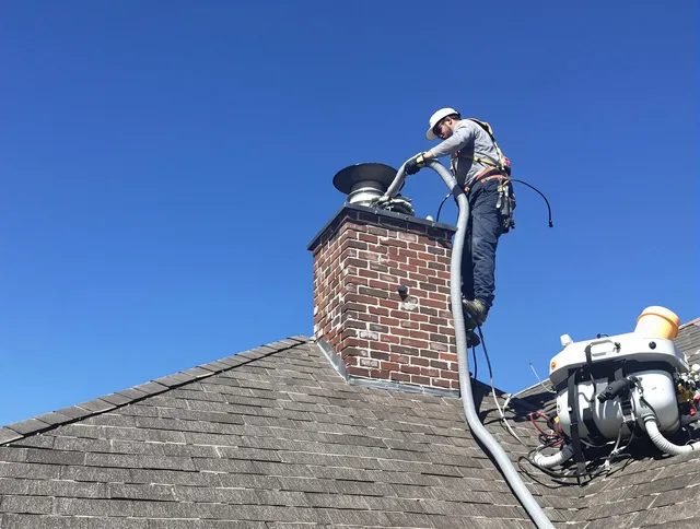 Dedicated Westminster Chimney Sweep team member cleaning a chimney in Westminster, CA