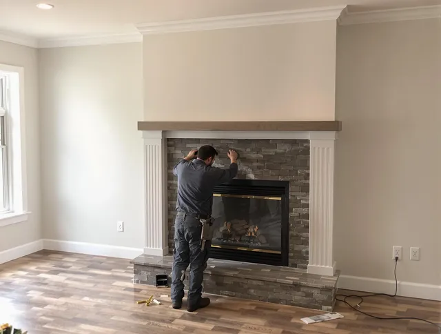 Westminster Chimney Sweep finishing a custom fireplace install in Westminster, CA